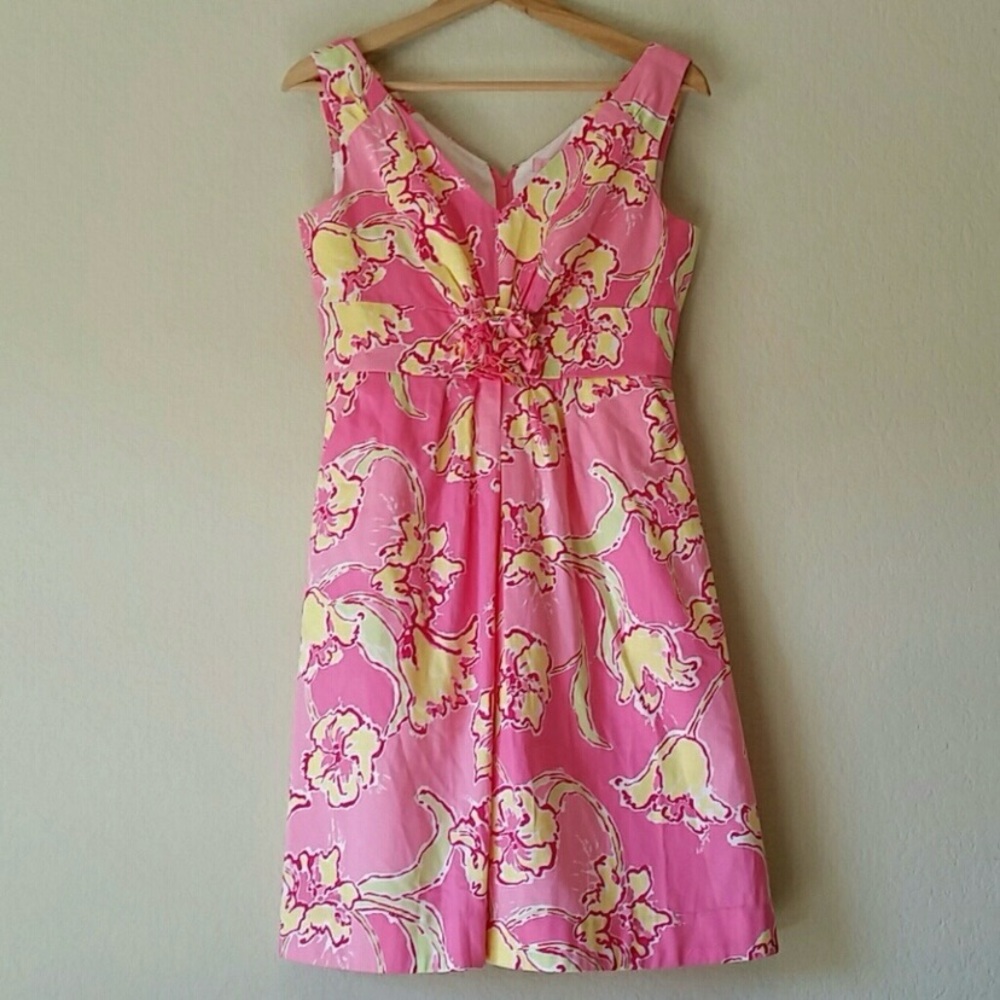 Lilly Pulitzer Hotty Pink Parker Dress Size 4 Day Lilly Rosette Pockets Y2K NWT